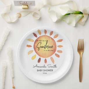 Plato De Papel Watercolor Feliz Baby Shower amarillo