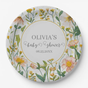 Plato De Papel Watercolor Flor silvestre Rustic Boho Baby Shower