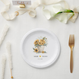 Plato De Papel Watercolor Floral Sunflower Wedding Recepción