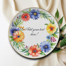 Plato De Papel Watercolor Floral Wreath Elegante