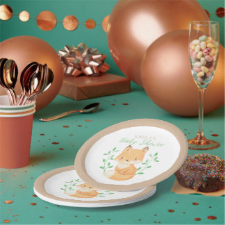 Plato De Papel Watercolor Fox Baby Shower