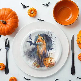 Plato De Papel Watercolor Fox Halloween