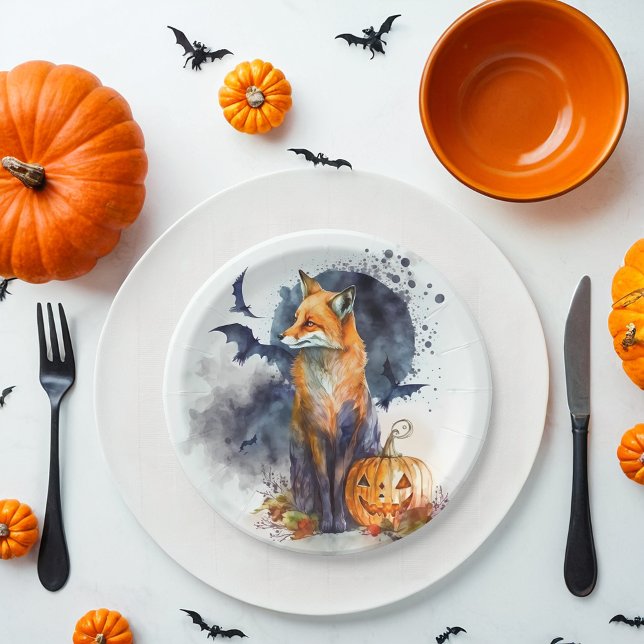 Plato De Papel Watercolor Fox Halloween (Subido por el creador)