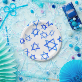 Plato De Papel Watercolor Fun Messy Guay Estrella Azul de David
