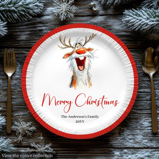 Plato De Papel Watercolor Funny Santa Custom Christmas Plates (Watercolor Funny Santa Custom Christmas Plates)