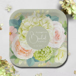 Plato De Papel Watercolor Garden Florals Bridal Shower<br><div class="desc">Hermosa acuarela de hortensias blancas y verdes,  rosas rosas y cremas,  margaritas,  flores pequeñas y hojas en verde sabio,  personaliza estas placas de papel para tu ducha de novia,  fiesta de compromiso,  boda o cualquier ocasión con tus detalles en letras de moda. COINCIDIENDO elementos de nuestra colección.</div>