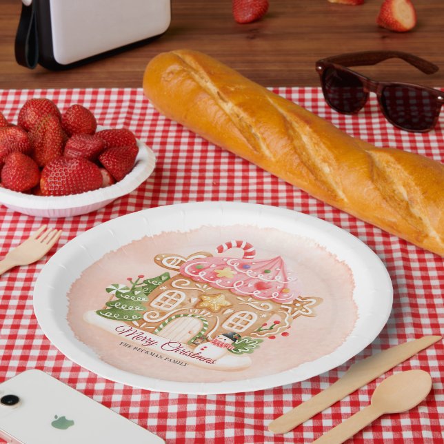 Plato De Papel Watercolor Gingerbread House Fiesta de Navidad (Picnic)