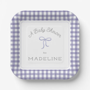 Plato De Papel Watercolor Gingham Purple Baby Shower