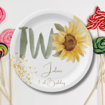 Watercolor girasol segundo cumpleaños