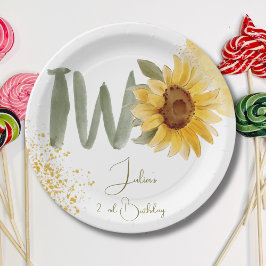 Plato De Papel Watercolor girasol segundo cumpleaños