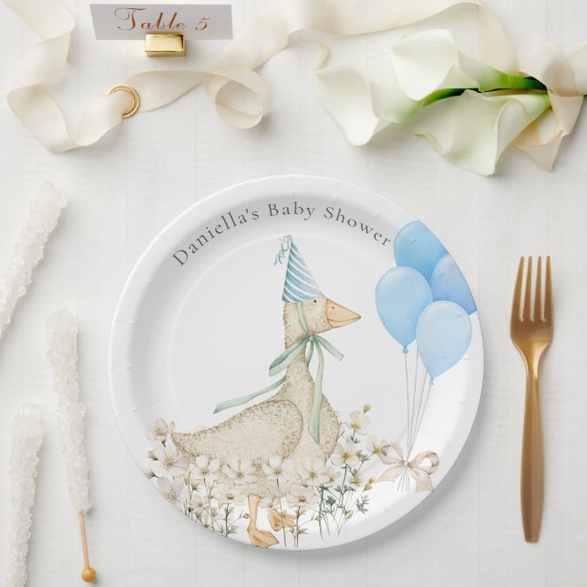 Plato De Papel Watercolor Goose Boy Baby Shower (Boda)