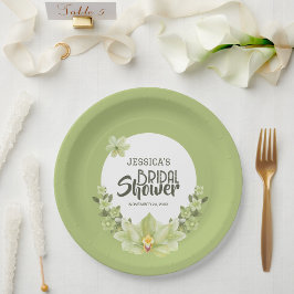 Plato De Papel Watercolor Green Clivia Floral Bridal Shower