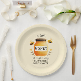 Plato De Papel Watercolor Honey & Bees Baby Shower Yellow
