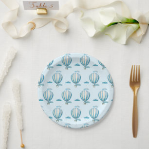 Plato De Papel Watercolor Hot Air Balloons Baby Shower