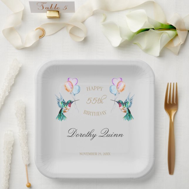 Plato De Papel Watercolor Hummingbird Balloon Birday Party (Boda)