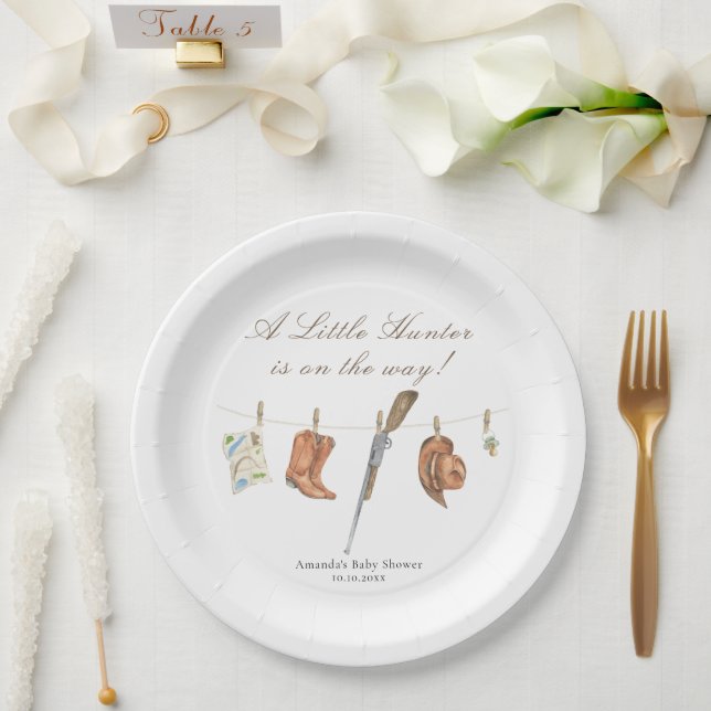 Plato De Papel Watercolor Hunter Baby Shower (Boda)