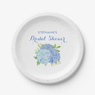 Plato De Papel Watercolor Hydrangea Blue Floral Bridal Shower