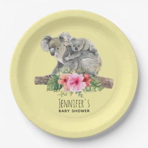 Plato De Papel Watercolor Koala Bears Cuece Mamá Y Bebé Baby Show