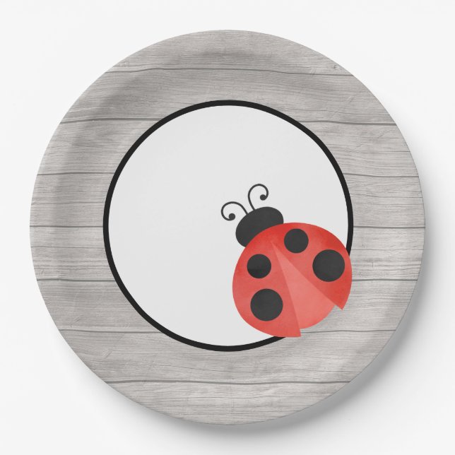 Plato De Papel Watercolor Ladybug en Wood Fiesta (Anverso)
