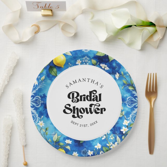 Plato De Papel Watercolor Lemon Citrus Amalfi Costa Bridal (Boda)