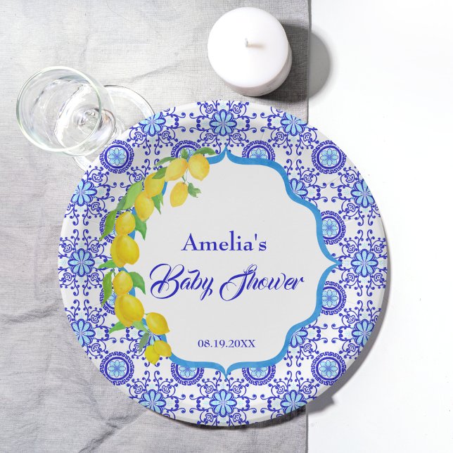 Plato De Papel Watercolor Lemons Amalfi Baby Shower (Subido por el creador)