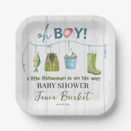 Plato De Papel Watercolor Little Fisherman on the Way Baby Shower