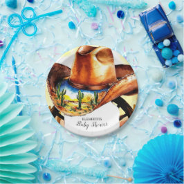 Plato De Papel Watercolor Little Rodeo Cowboy Baby Shower