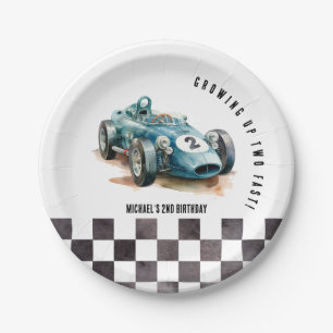 Plato De Papel Watercolor Moderna Race Car Boy Fiesta de Cumpleañ