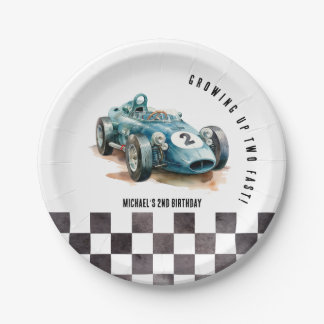 Plato De Papel Watercolor Moderna Race Car Boy Fiesta de Cumpleañ