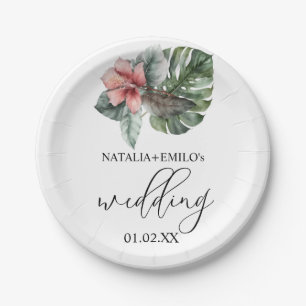 Plato De Papel Watercolor Monstera Leaf Boda Floral