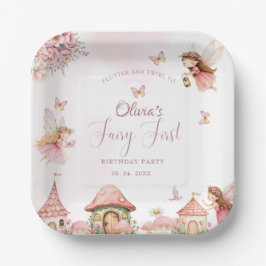 Plato De Papel Watercolor Mushroom Fairy 1er bosque de cumpleaños