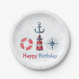 Plato De Papel Watercolor Nautical Boy Birday Party