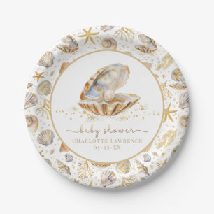 Plato De Papel Watercolor Ocean Little Pearl Baby Shower