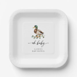 Plato De Papel Watercolor Oh Baby Mallard Duck Baby Shower
