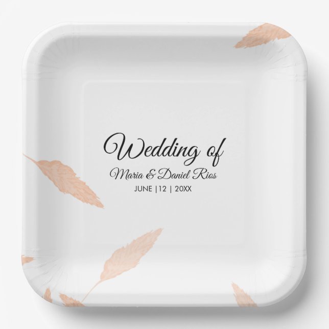 Plato De Papel Watercolor Pampas Leaf Silhouette Boda (Anverso)