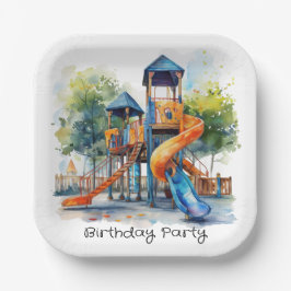 Plato De Papel Watercolor Parque de recreo Fiesta del cumpleaños 