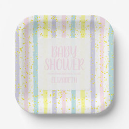 Plato De Papel Watercolor Pastel Stripes Chica Baby Shower