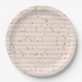Plato De Papel Watercolor Peach Stripe Gold Polka Dot Confetti