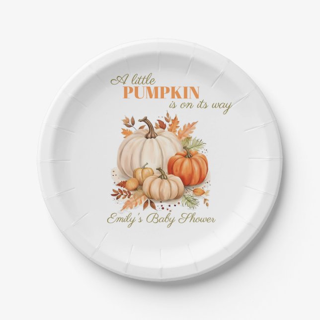 Plato De Papel Watercolor Pequeña Calabaza Naranja Baby Shower (Anverso)