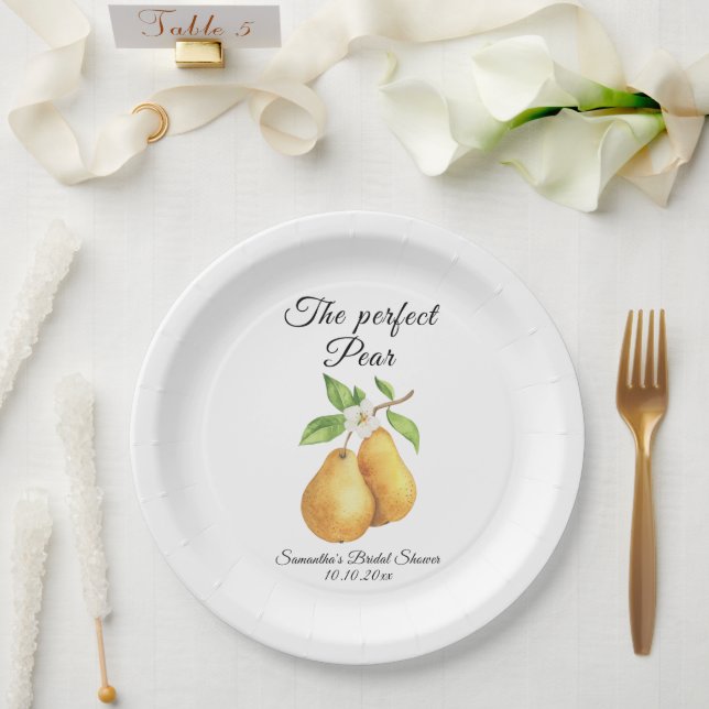 Plato De Papel Watercolor Perfect Pear Floral Bridal Shower (Boda)