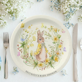 Plato De Papel Watercolor Peter Rabbit Wildflowers Baby Shower