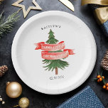 Plato De Papel Watercolor Pine Tree Merry Little Birday<br><div class="desc">Celebre con estilo con estos platos de papel de moda para fiestas de cumpleaños. El diseño es fácil de personalizar con tu propia redacción y tu familia y amigos estarán encantados cuando vean estos fabulosos platos. Se pueden encontrar elementos fiestas coincidentes en la colección.</div>