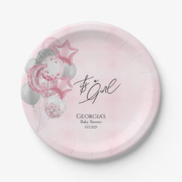 Plato De Papel Watercolor Pink Balloons Its A Girl Baby Shower