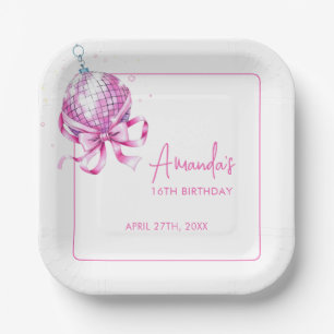 Plato De Papel Watercolor Pink Disco Coquette Sweet 16 Cumpleaños