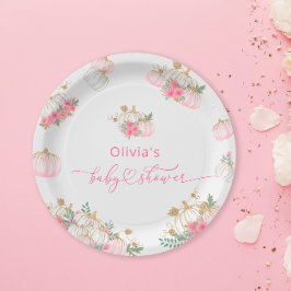 Plato De Papel Watercolor Pink Pumpkin Cuke Baby Shower