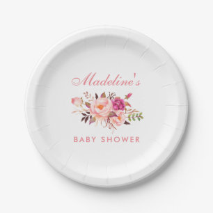 Plato De Papel Watercolor Pink Rubor Floral Baby Shower