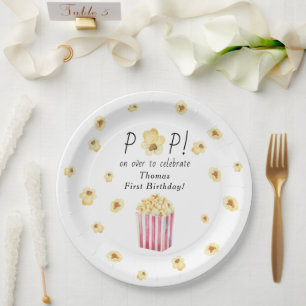 Plato De Papel Watercolor Popcorn Kids Birthday Fiesta