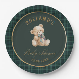Plato De Papel  Watercolor preppy plaid teddy bear baby shower