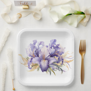 Plato De Papel Watercolor Purple Iris Bouquet