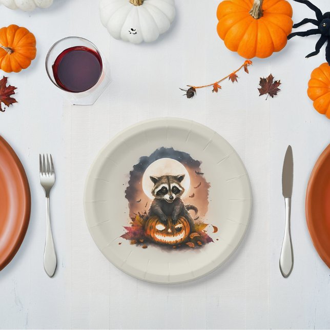 Plato De Papel Watercolor Raccoon Halloween (Subido por el creador)